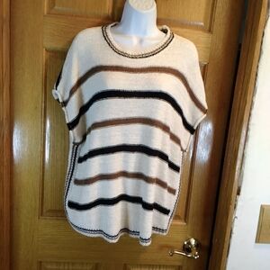 Universal Thread Sleevless, Cream, Black and Brown Striped Knit Top